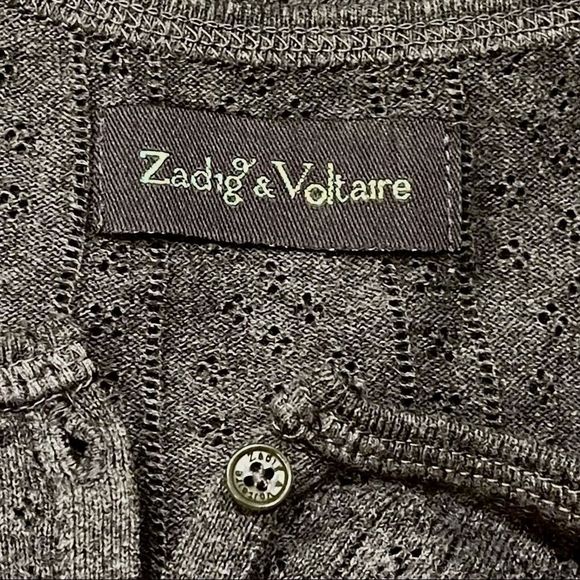 ZADIG & VOLTAIRE “DONELLI” GRAY TEXTURED CLOVER PATTERN HENLEY PIQUÉ TANK TOP - Picture 10 of 16